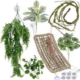 MEPHAN Reptile Plants for Bearded Dragon Tank Accessories, Terrarium Plant Artificial Decor for Snake Cage, Fake Plant for Leopard Gecko Habitat, Lizard Chameleon Ball Pythons (Group BPN)