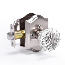 Floresita Crystal Door Knobs, Stain Nickel Glass Door Knobs Interior Rose Shape with Lock Privacy Function, Vintage Antique for Bedroom Bathroom