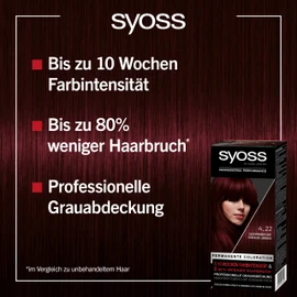 Syoss Color Coloration Hair Dye, 4_22 Bright Red Level 3 (3x 115 ml), Permanent Colouration for up to 10 Weeks of Colour Intensity and 70% Less Hair Breakage*