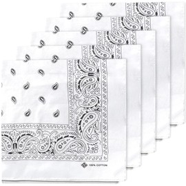 ZENO White Bandana – 100% Cotton & Natural Fibers – White Bandana Scarf with No Polyester – Soft, Durable & Machine Washable – For Men & Women – Unisex & Kids - 5 Pack
