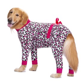 Miaododo Medium Large Dog Dresses Pajamas，Leopard Prints Ribbon Lightweight Pullover Dog Onesie Shirt,Full Coverage Dog Pjs Dog Jumpsuit Clothes Apparel (28, Dark Pink)