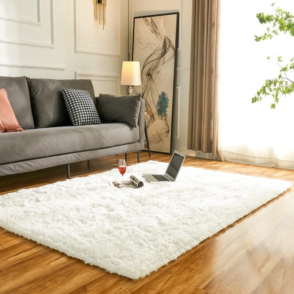 Obundi Modern High Pile Shaggy Carpets Soft Touch Fluffy Rugs Quality Non-Slip Plush Rugs for Living Room Bedroom Kids Room (Cream,90X160 cm)