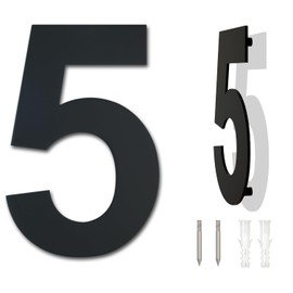 Brushed Modern Stainless Steel House Number 152 mm High Black Coating, Floating Appearance (Number 5)