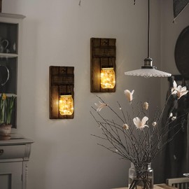 Wall Candle Sconces Set of 2, Candle Holder Rustic Home Decor, Farmhouse Mounted Wooden Candle Holders with Lights, Wall Decorations for Bedroom, Living Room, Kitchen, Bathroom