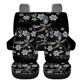 Tupalatus Dragonfly Floral Print Car Seat Covers Full Set for Women Automotive Accessories Universal Fit for Car,Truck,SUV,Vans Elastic Front & Rear Auto Seats Protector