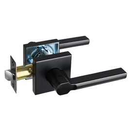 HISAFE Heavy Duty Passage Door Lever, Matte Black Square Door Handle Interior no Locking Door Lock for Hallway and Closet, Reversible Right and Left, 1 Pack