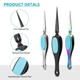 OTCRAFT 2Pcs Reverse Tweezers Craft Tweezers Crossing Lock Tweezers Reverse Grip Precision Curved Bent Straight Tweezers Fine Tip for DIY Craft Rhinestones, and Small Embellishments