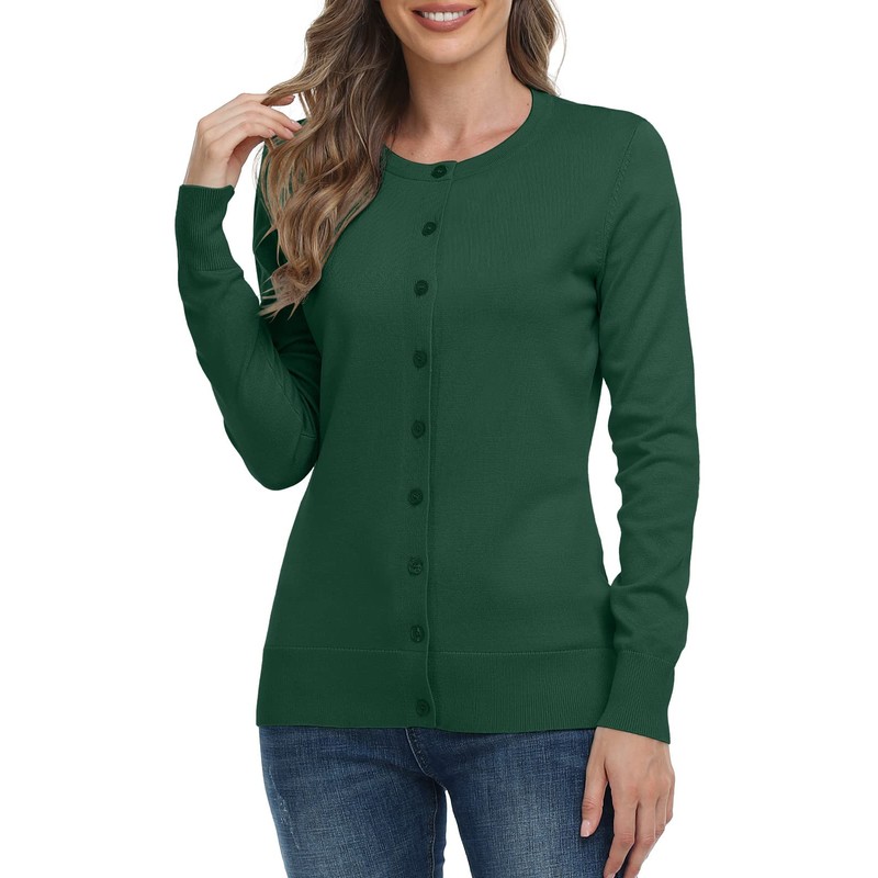 DEARCASE Women's Long Sleeve Open Front Knitted Cardigans Button Crew