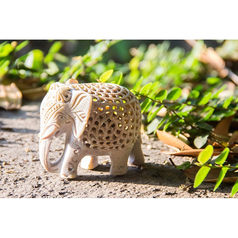 StarZebra - Nested White Elephant Figurines Handmade in Jali or