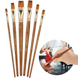 Silithus Paint Brushes 6 Pieces Set, Professional Fine Tip Paint Brush Set Round Pointed Tip Nylon Hair artist acrylic brush for Acrylic Watercolor Oil Painting (Flat)