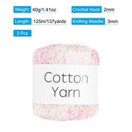 Rebower Cotton Yarn,100% Cotton Soft Knitting Yarn [for Hand DIY Bag Cushion Crocheting Knitting Project Home Decor] -3 Packages of 120g/4.23oz(Per Skein 40g/137yards)/White Multicolored