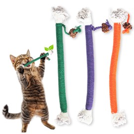 LEKEWPET Cat Chew Toys 3PCS Sisal Ropes, Cat Toys for Indoor Cats Teeth Cleaning Toys for Kitten, Bite Resistant Catnip Toys Interactive Play Cat Nip Kitty Kicker Toys for All Breeds