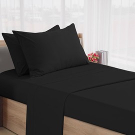 SPRINGSPIRIT Cot Sheets 30" x 75" x 9", 4 Piece Cot Sheet Set, Cot Size Fitted Sheets with Narrow Twin/Camp Bunk/Rvs Bunk/Guest Beds/Trifold Mattress, Black