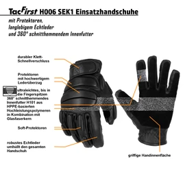 TacFirst Tactical Glove - SEK 1 Cut-Resistant Spectra Leather Glove with Protectors, black, xxl
