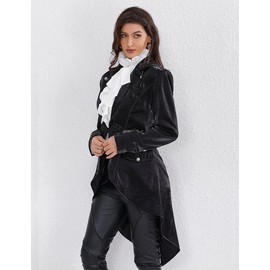 SUPLEAP Women Gothic Suit Victorian Tailcoat Jackets Steampunk Outfits Medieval Pirate Coat (Black, Large)