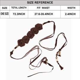 ILuvatar Women's Silk Ribbon Braid Tassel Knotted Belt - Coffee, 72 Inches, Jade Decor, Bohemian/Gypsy/Punk & Western Wedding Dress Decoration Style Waist Rope with Handmade Flowers - One Size