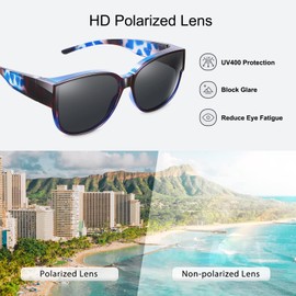 TINHAO Polarized Fit Over Glasses Sunglasses for Women UV Protection, Trendy Oversized Square Wrap Around Shades for Driving(Blue Purple leopard,Black)