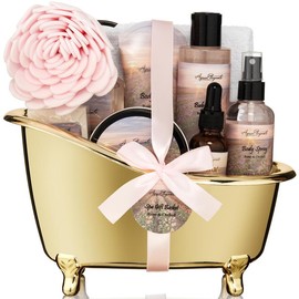 Spa Gift Baskets For Women - Luxury Bath Set With Rose Oil & Orchid Kit Includes Body Wash  Bubble Lotion Butter Soap Spray Shower Puff and Towel - Size: 10 Piece Set, Scent: Coconut + Vanilla