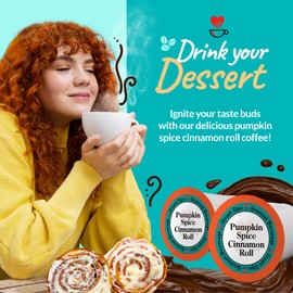 Pumpkin Spice Cinnamon Roll Coffee - 48 Count, Medium Roast Single-Serve Flavored Coffee Cups for Keurig K-Cup Brewers