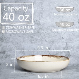 Bosmarlin Stoneware Large Pasta Bowls, 40 Oz, Set of 4, Big Salad Bowls, Microwave and Dishwasher Safe (Barely beige, 9.3 in)