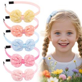 Srotmirw 5PCS Colorful Bow Headbands for Girls,Little Girl Colorful Cute Hair Accessories,Non Slip Plastic Thin Headbands with Teeth For Toddler Girls Teens