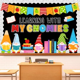 FYSUIMU 63 Pcs Back to School Gnome Bulletin Board Decoration Set Cartoon Gnomes Book Apple Paper Cutouts with 150 Pcs Glue Points for First Day of School Classroom Party