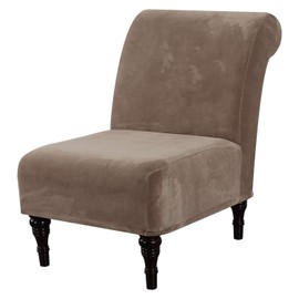 H.VERSAILTEX Velvet Accent Chair Covers High Stretch Armless Chair Covers for Living Room Luxury Thick Velvet Chair Slipcovers Modern Furniture Protector with Elastic Bottom, Machine Washable, Taupe