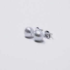 Pearl Earring, 925 Sterling Silver Stud, 7mm Button Shape Freshwater Cultured Pearl Stud Earring
