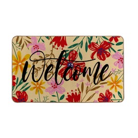 Floral Door Mats 30x17 inch Spring Indoor Outdoor Flowers Rug Summer Absorbent Carpet Rugs Floor Mat with Rubber Backing for Outside Patio Home Decor (Red)