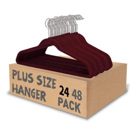 Urby Extra Wide Hangers for Plus Size Clothes, Ganchos para Colgar Ropa,21 Inch Super Plus Size Hangers Ideal for XL, XXL Shirts, Coats, Dresses, Etc. Velvet. Burgundy. 24pk.