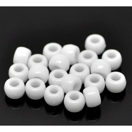 100 x Pony Beads 9mm x 6mm White Acrylic Plastic Barrel Round