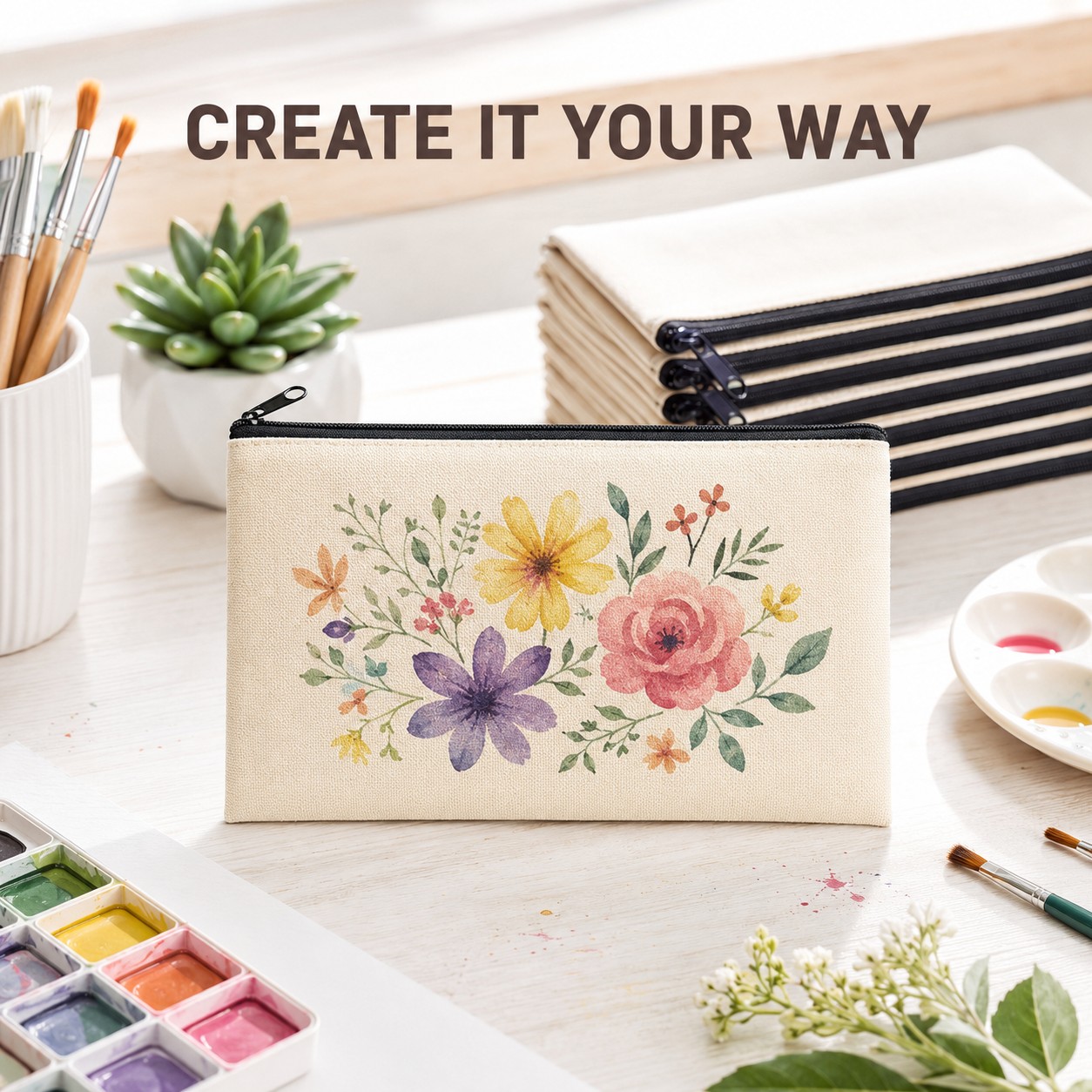 Blank Canvas Zipper Pouches for DIY Crafts, 8.27 × 4.72 in