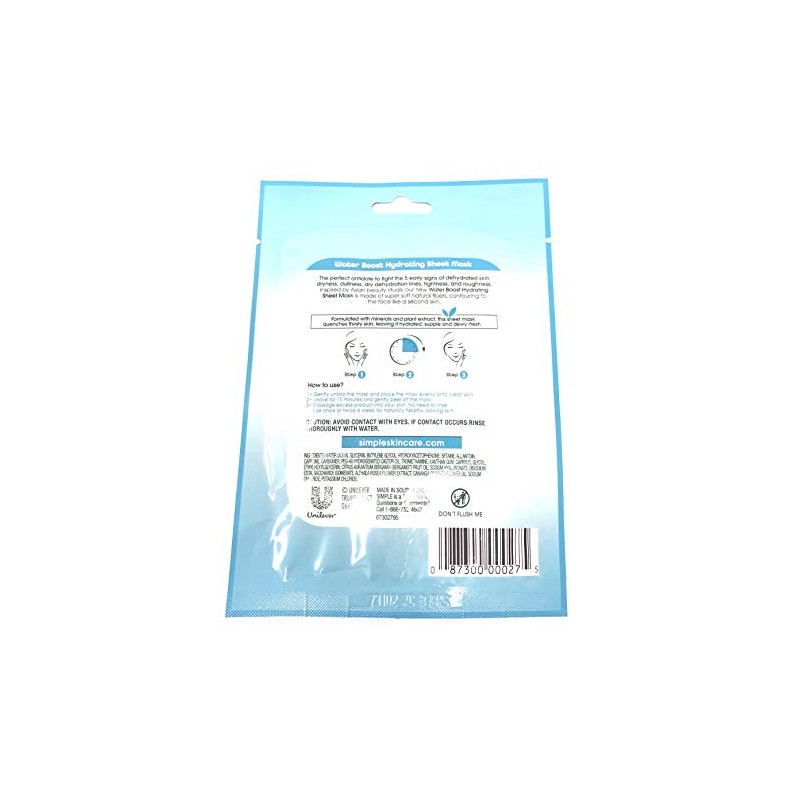 Simple Water Boost Hydrating Sheet Mask, 1 Mask (Bundle of