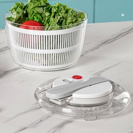Gevvnss Salad Spinner, Diameter 21 cm, Salad Spinner with Lid, ABS Salad Spinner with Bowl and Strainer, Salad Spinner for Vegetables, Fruits, White