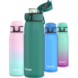 TAKWAY Children's Drinking Bottle Leak-Proof with Fruit Strainer 600 ml - Tritan, BPA Free - Suitable for Carbonated Drinks - Bottle for School, Sports (Green)
