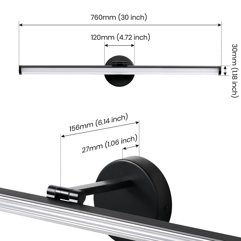 KAISITE Bathroom Vanity Light Over Mirror - 30 Inch Black