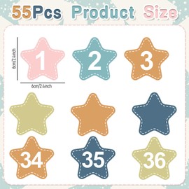 FYSUIMU 55Pcs Numbers Magnetic Accents Boho Star Numbers 1-36 with 19 Blank Magnet Labels Writable for Calender Whiteboard Classroom Home Teaching Math Arithmetic