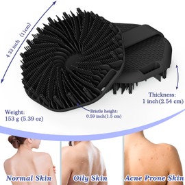 ManmiHealth Silicone Body Scrubber Shower Brush, Upgrade Super-Exfoliating Shower Scrubber with Non-Slip Hand Strap for All Skin Types, Silicone Body Buffer for Use in Shower with a Free Hook (Black)