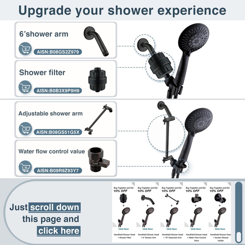 BRIGHT SHOWERS 9 Spray Settings Shower Head with Handheld High