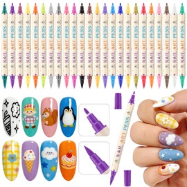 24 Colors Nail Art Pens Set, 3D Nail Polish Pens Quick-Drying Acrylic Paint Markers,For Nail Art Drawing Painting Nail Point Dotting Liner Pen, Nail Design Kit Manicure Tools Home & Salon DIY