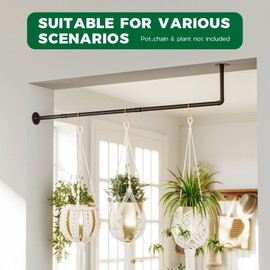 Bamworld L-Shaped Hanging Planters for Indoor Plants 42in Plant Hanger for Corner Plant Hanger Indoor Window Plant Shelves Black Metal Rod(Pot&Plant Not Included)