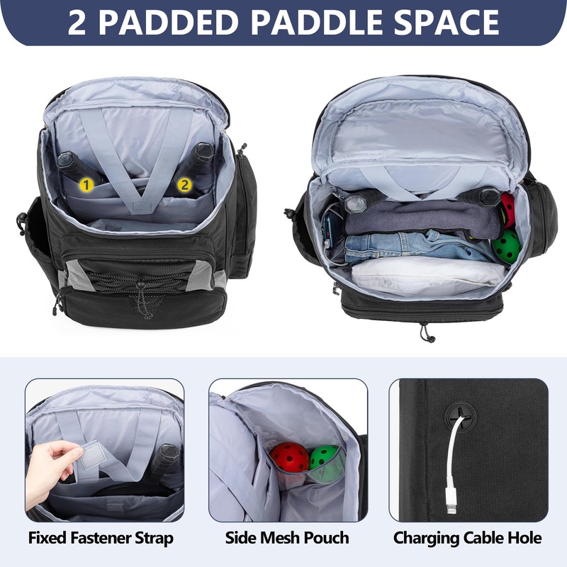 GOBUROS Pickleball Paddle Bag Backpack for 4 Rackets with Fence