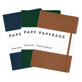 PAPERAGE Lined Journal Notebooks, 3 Pack, (Cognac, Dark Green, Navy), 160 Pages, Medium 5.6 inches x 8 inches - 100 GSM Thick Paper, Hardcover