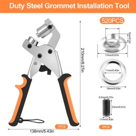 CHRI Professional Eyelet Pliers Set with 520 Eyelets (Diameter 10 mm) Magnetic Eyelet Press Made of Hardened Steel Eyelet Pliers for Tarpaulins, PVC Banners, Cardboard, Leather, Belts, Awnings,