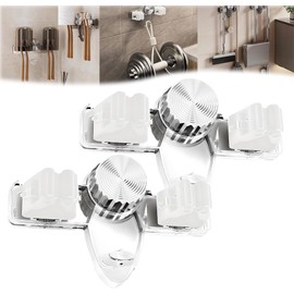 basohallrd Broom Holder Mop Hanger, No punching Required BroomHanger Retractable Towel Rack, Mop and Broom Holder Wall Mount Broom Hanger Organizer for Bathroom Kitchen and Laundry Room (White x2)