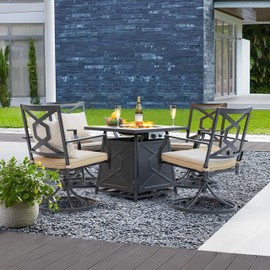 Nuu Garden 28 Inch Outdoor Propane Fire Pit Table, 50000 BTU Square Gas Fire Table with Ceramic Tabletop, Lid, Cover, Lava Rock for Garden Backyard Party, Black