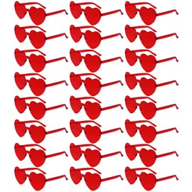 Morcheiong 24 Pack Heart Sunglasses Frameless Glasses Women Bachelorette Girl Birthday Favor Transparent Eyewear (Red)
