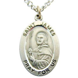 St James Solid Pewter One Inch Saint Medal with Stainless Steel Chain