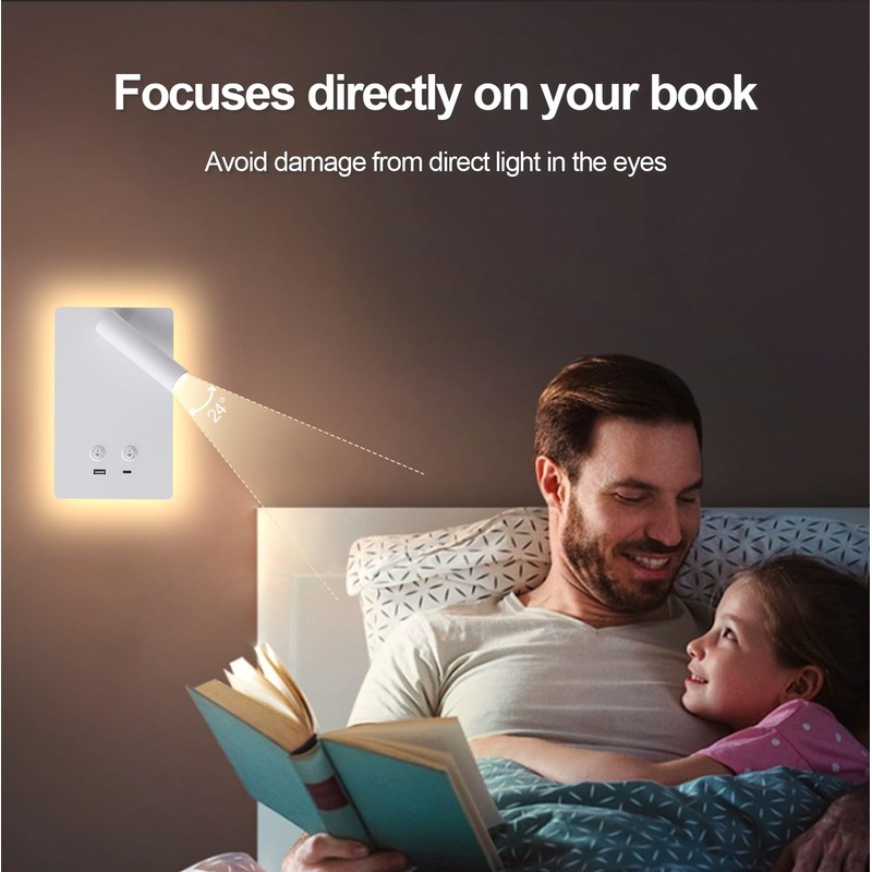 MOLUOLA LED Wall Lamp Wall Mounted Reading Lights, Adjustable Headboard