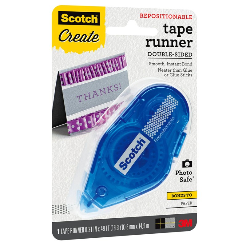 Scotch Repositionable Tape Runner, 0.31 in x 49 ft, Double